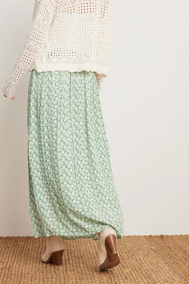 Pixiegirl Mint Green Floral Side Slit Maxi Skirt