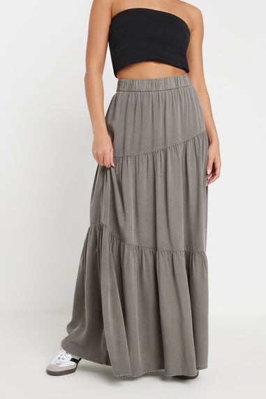 Pixiegirl Charcoal Grey Asymmetric Tiered Maxi Skirt