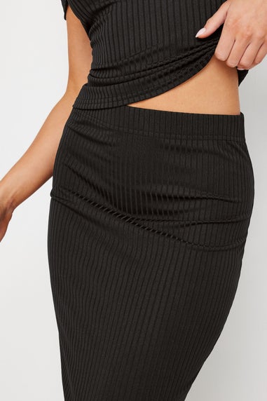 Pixiegirl Black Ribbed Maxi Tube Skirt