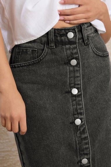 Pixiegirl Black Denim Button Midi Skirt