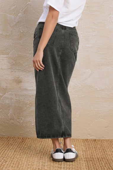 Pixiegirl Black Denim Button Midi Skirt