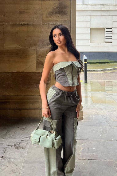 Pixiegirl Khaki Green Colourblock Cargo Trousers