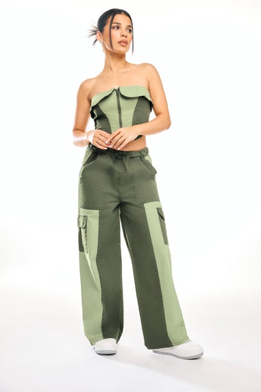 Pixiegirl Khaki Green Colourblock Cargo Trousers