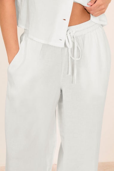 Pixiegirl White Linen Drawstring Wide Leg Trousers