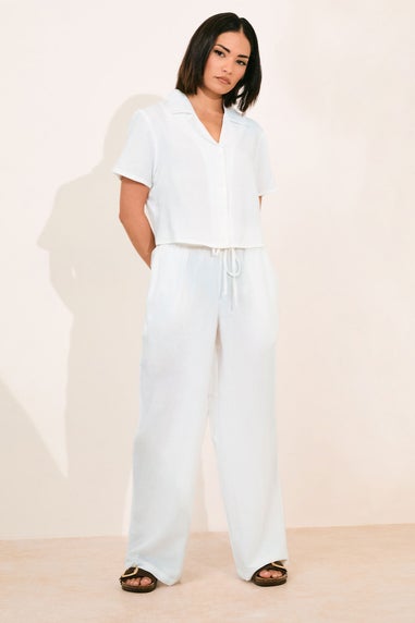 Pixiegirl White Linen Drawstring Wide Leg Trousers