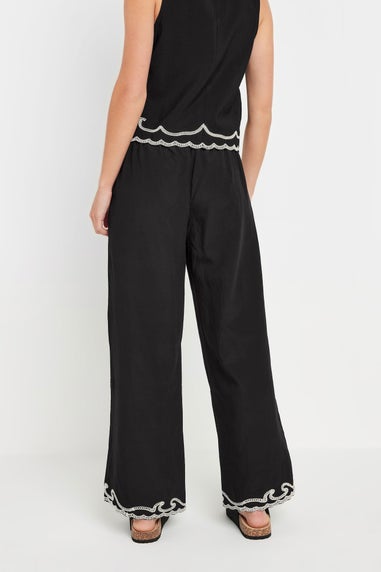 PixieGirl Petite Black Embroidered Hemline Trousers