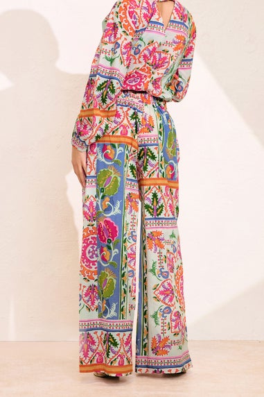 Pixiegirl Petite Orange Abstract Tile Print Wide Leg Trousers
