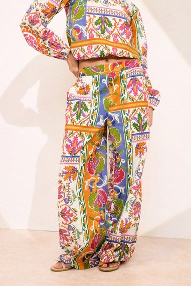 Pixiegirl Petite Orange Abstract Tile Print Wide Leg Trousers