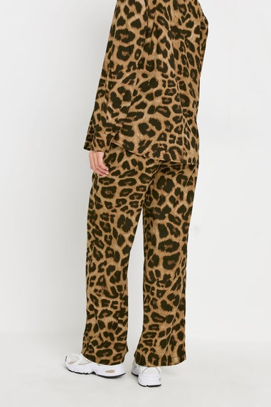 Pixiegirl Brown Leopard Print Drawstring Wide Leg Trousers