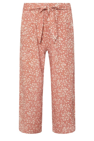 Pixiegirl Coral Pink Ditsy Floral Cropped Trousers