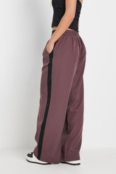 Pixiegirl Purple Side Stripe Contrast Waist Wide Leg Trousers