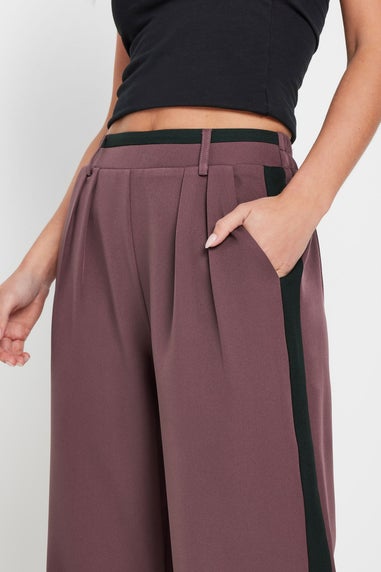 Pixiegirl Purple Side Stripe Contrast Waist Wide Leg Trousers