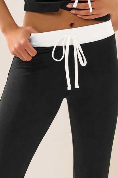 PixieGirl Petite Black Contrast Waist Flared Trousers