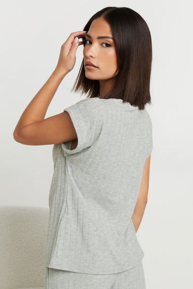 PixieGirl Petite Grey Ribbed Cowl Neck Top