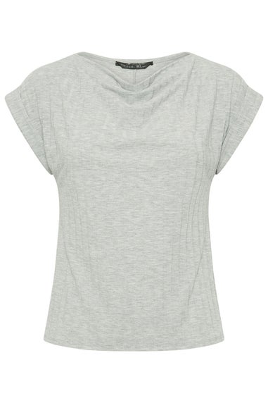 PixieGirl Petite Grey Ribbed Cowl Neck Top