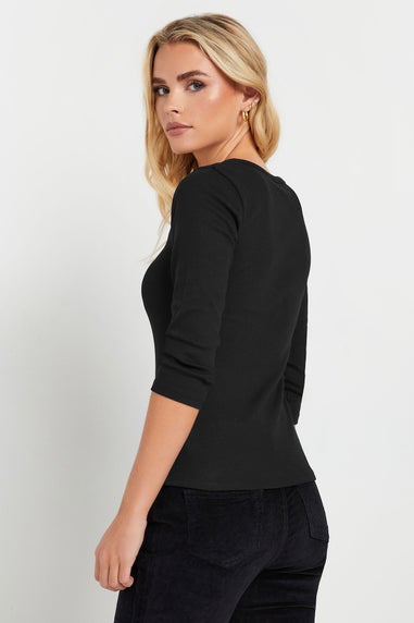 PixieGirl Petite 2 Pack Black & Khaki Green Button Henley Tops