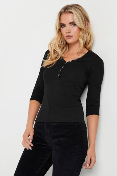 PixieGirl Petite 2 Pack Black & Khaki Green Button Henley Tops