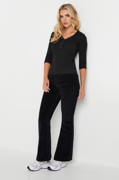 PixieGirl Petite 2 Pack Black & Khaki Green Button Henley Tops