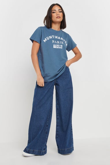 Pixiegirl Blue Acid Wash Slogan T-Shirt