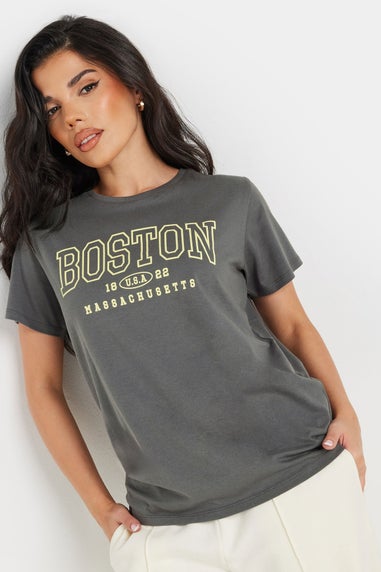 Pixiegirl Grey Boston Slogan T-Shirt
