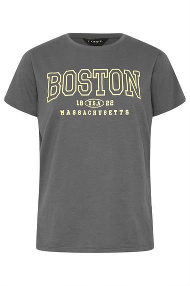 Pixiegirl Grey Boston Slogan T-Shirt