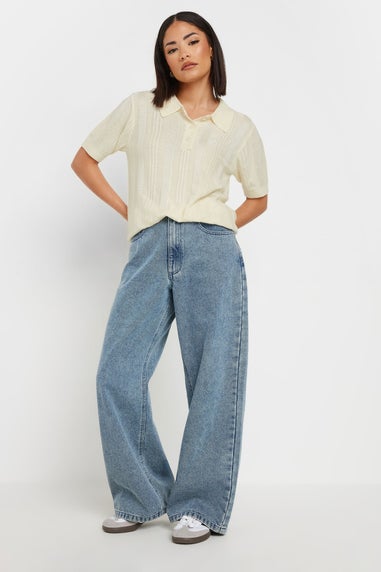 Pixiegirl Ivory White Pointelle Knit Polo Top