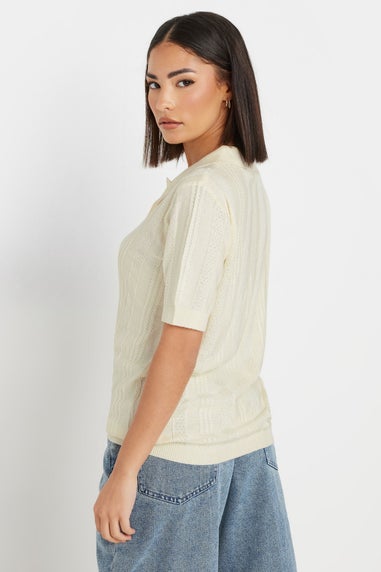 Pixiegirl Ivory White Pointelle Knit Polo Top