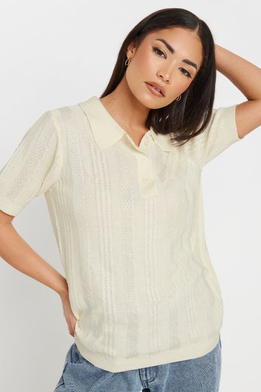 Pixiegirl Ivory White Pointelle Knit Polo Top