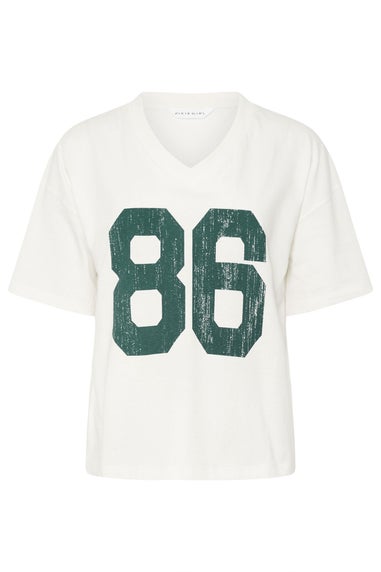 Pixiegirl White Jersey Graphic Varsity T-Shirt