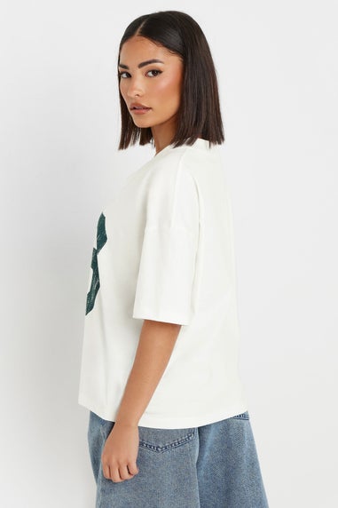 Pixiegirl White Jersey Graphic Varsity T-Shirt