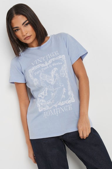 Pixiegirl Light Blue Vintage Romance Slogan T-Shirt