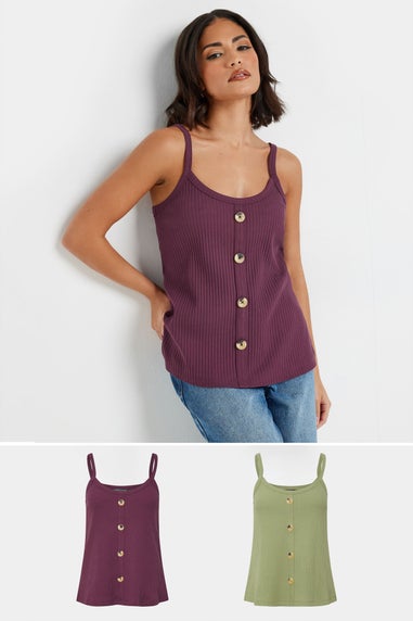 Pixiegirl Petite 2 Pack Sage Green & Purple Button Down Cami Tops