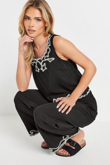 PixieGirl Petite Black Embroidered Sleeveless Top