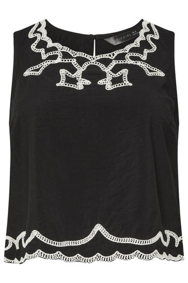 PixieGirl Petite Black Embroidered Sleeveless Top