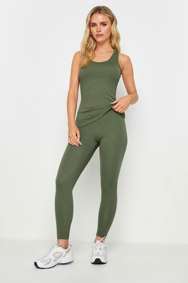 Pixiegirl Petite 2 Pack Khaki Green & Black Ribbed Racer Back Vest Tops