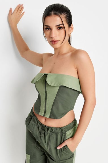 Pixiegirl Khaki Green Colourblock Bandeau Corset Top