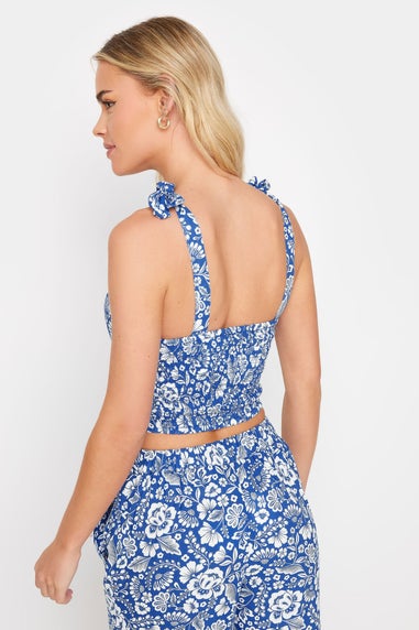 Pixiegirl Blue Floral Print Cropped Vest Top