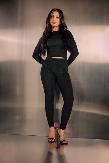 Pixiegirl Black Metallic Ribbed Leggings