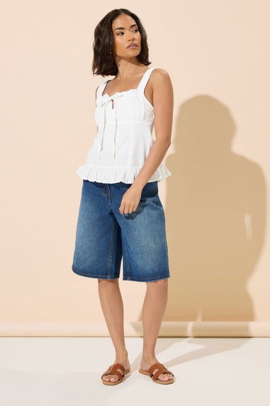 Pixiegirl White Ruched Bust Tie Front Top