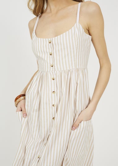 Brave Soul Stone Stripe Button Down Midi Dress