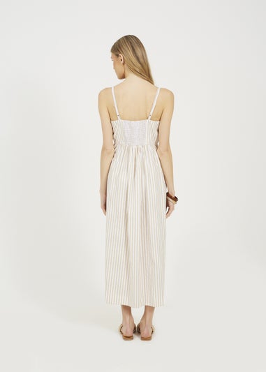 Brave Soul Stone Stripe Button Down Midi Dress