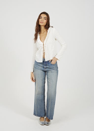 Brave Soul Cream Seersucker Frill Collar Tie Front Blouse