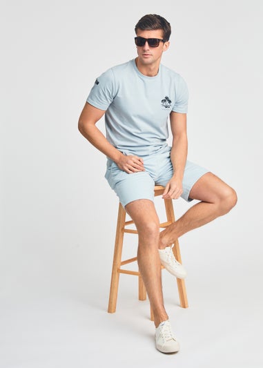 Tokyo Laundry Light Blue Beach Logo T-Shirt & Jogger Short Set