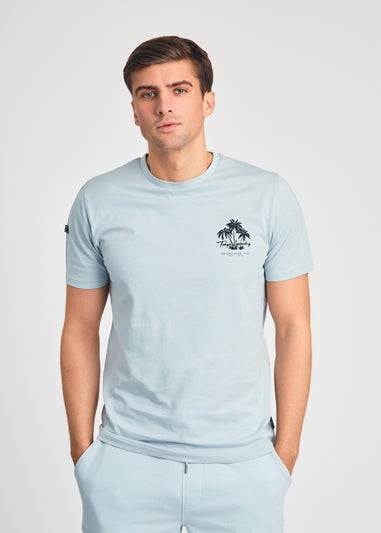 Tokyo Laundry Light Blue Beach Logo T-Shirt & Jogger Short Set
