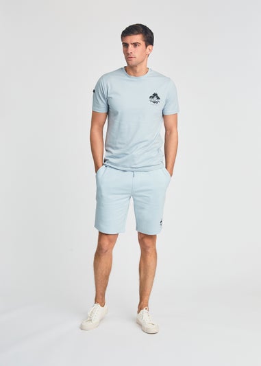 Tokyo Laundry Light Blue Beach Logo T-Shirt & Jogger Short Set