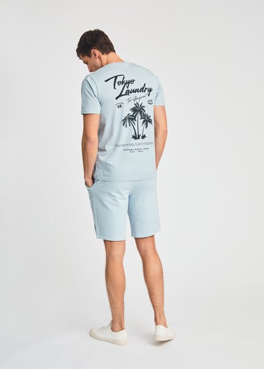 Tokyo Laundry Light Blue Beach Logo T-Shirt & Jogger Short Set