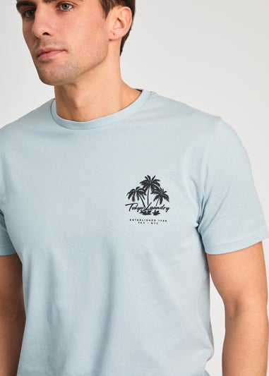 Tokyo Laundry Light Blue Beach Logo T-Shirt & Jogger Short Set