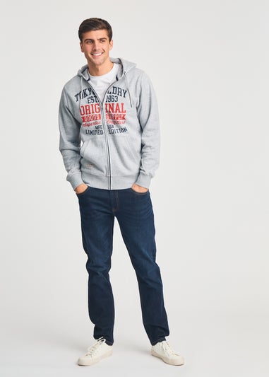 Tokyo Laundry Light Grey Full Zip Printed Hoody With Drawcord
