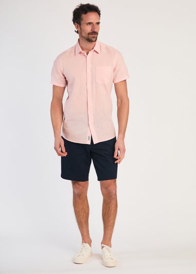 Tokyo Laundry Pink Linen Blend Short Sleeve Button-Up Shirt With Chest Pocket