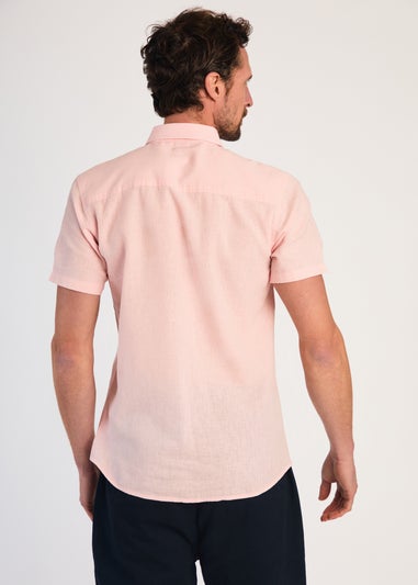 Tokyo Laundry Pink Linen Blend Short Sleeve Button-Up Shirt With Chest Pocket